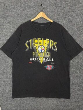 Vintage Pittsburgh Steelers Football T Shirt 90s Trench Sports NFL Gray XL Faded